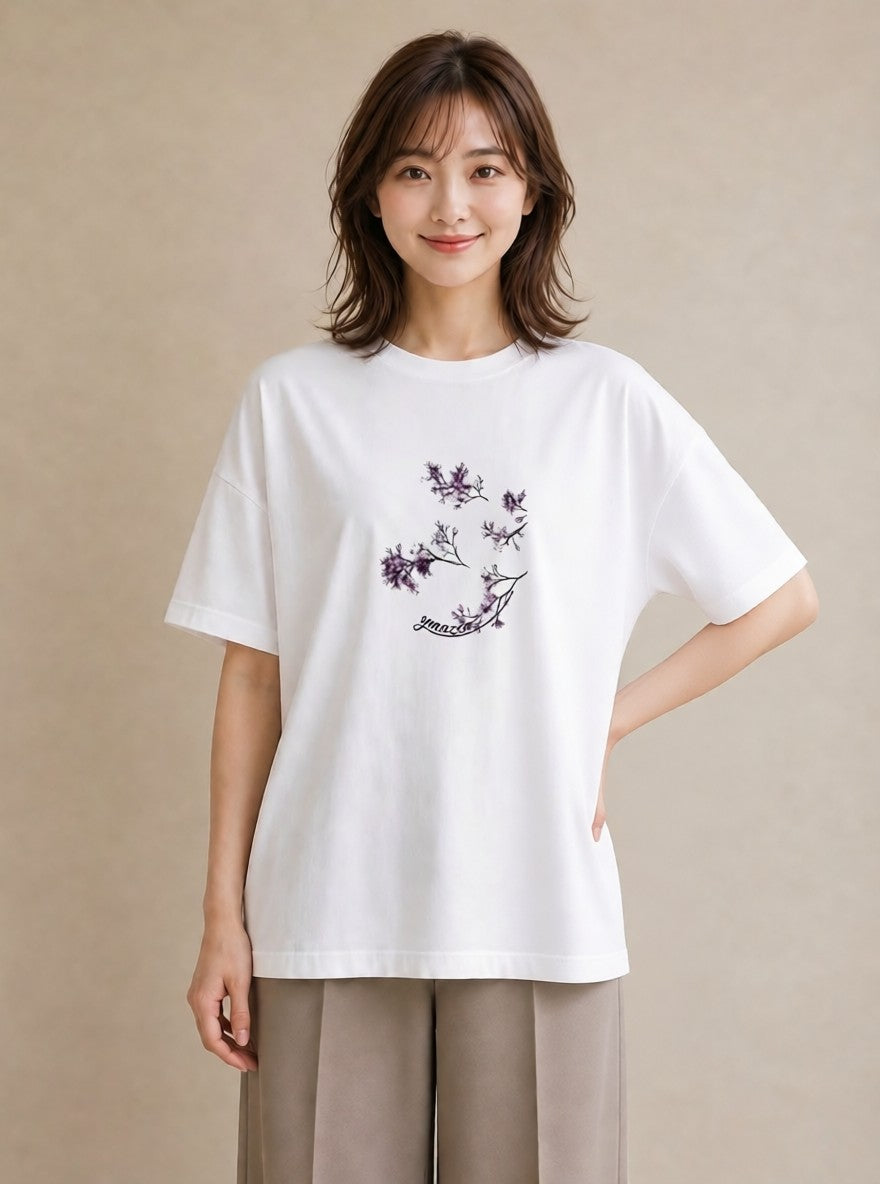 プリントTシャツ レディース さくら 桜 桜の枝 イラスト レトロ 通学 誕生日プレゼント 白T
