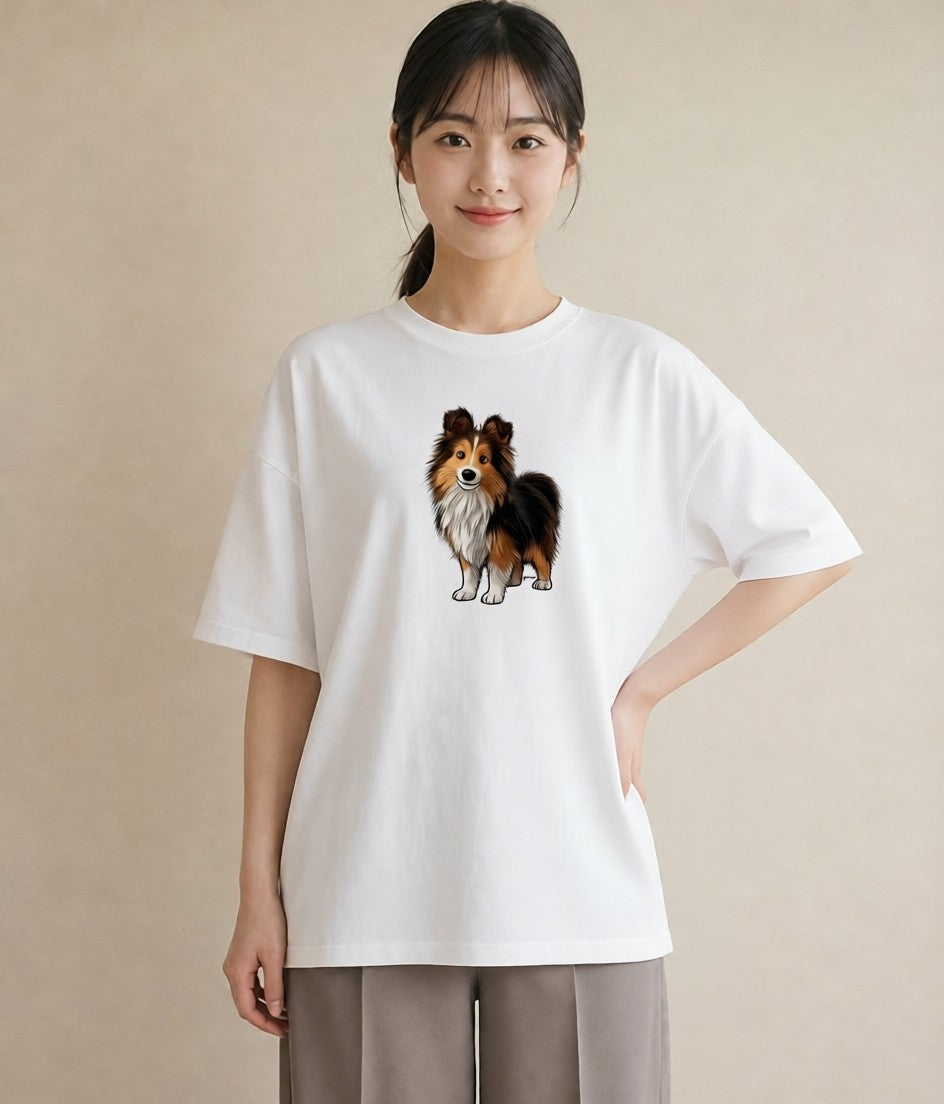 Tシャツ レディース シェットランドシープドッグ 犬 いぬ イラスト 可愛い 公園 ママ 白T