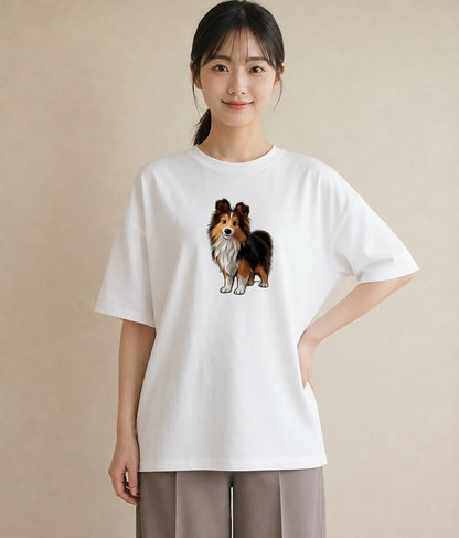 Tシャツ レディース シェットランドシープドッグ 犬 いぬ イラスト 可愛い 公園 ママ 白T
