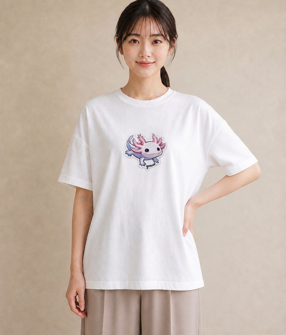 プリントTシャツ レディース ウーパールーパー ペット 動物 イラスト 普段使い 母娘コーデ 自分用 白T