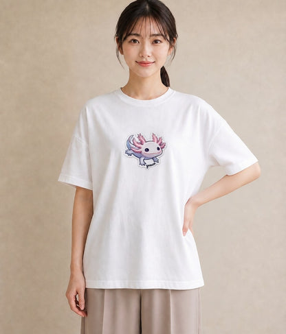 プリントTシャツ レディース ウーパールーパー ペット 動物 イラスト 普段使い 母娘コーデ 自分用 白T
