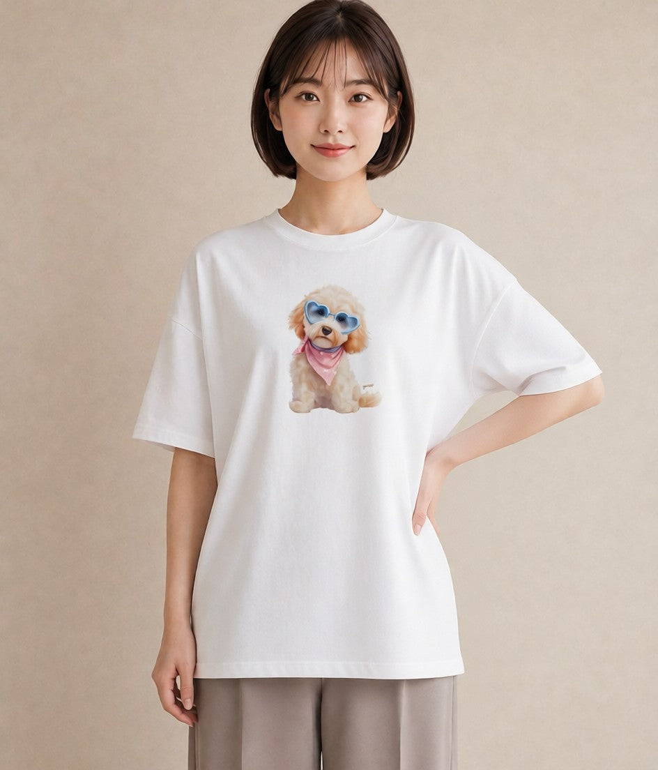 Tシャツ レディース トイプードル プードル 犬 いぬ イラスト 普段使い 休日 ペアコーデ 白T