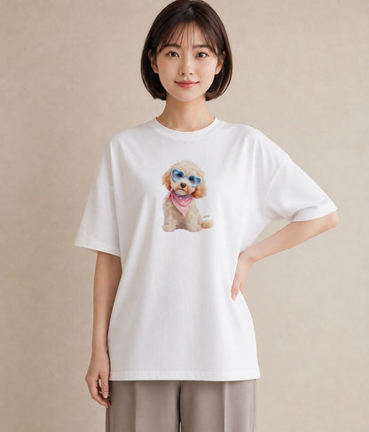 Tシャツ レディース トイプードル プードル 犬 いぬ イラスト 普段使い 休日 ペアコーデ 白T
