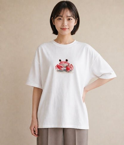 グラフィックTシャツ レディース ヤドカリ 海の生き物 海 イラスト ミニマル 自分用 ルームウェア 白T