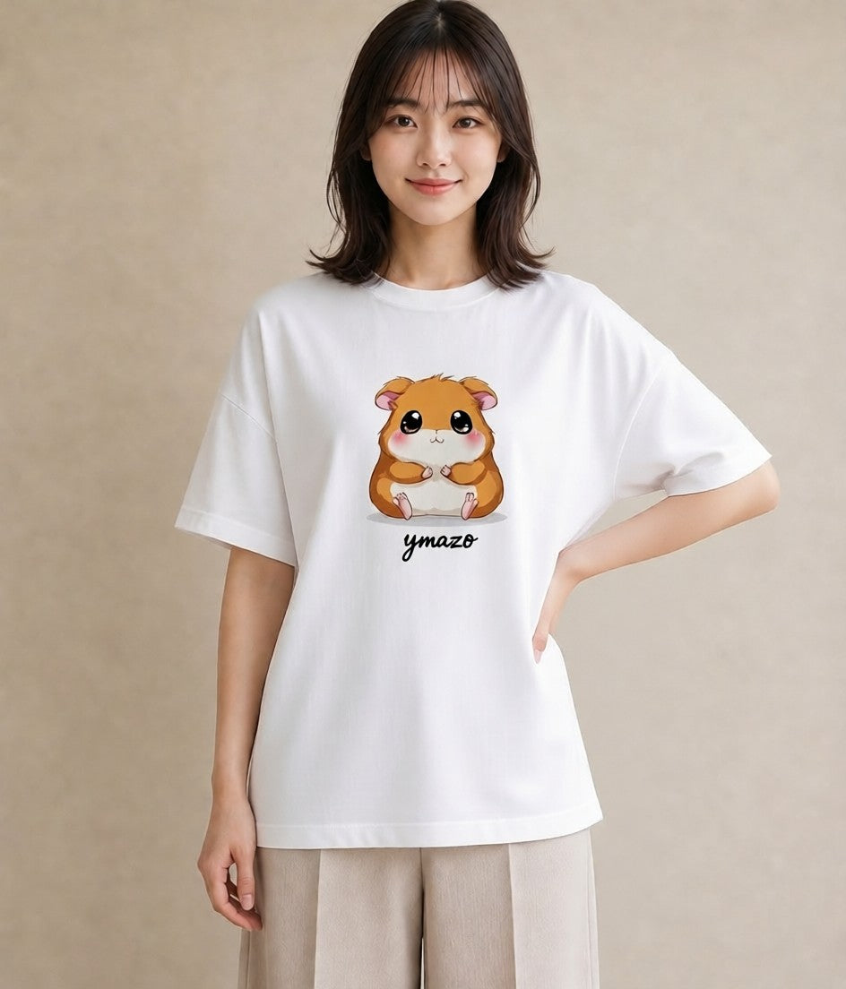 Tシャツ レディース ゴールデンハムスター ペット 動物 イラスト お洒落 帰省 ラフ 白T