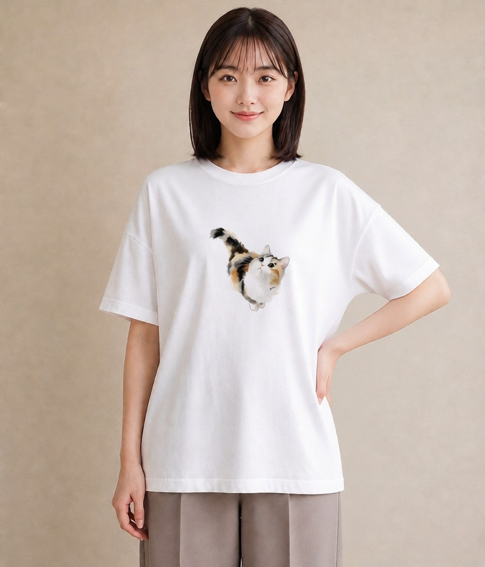 Tシャツ レディース アビシニアン 猫 ねこ イラスト 水彩風 春服 ミセス 白T