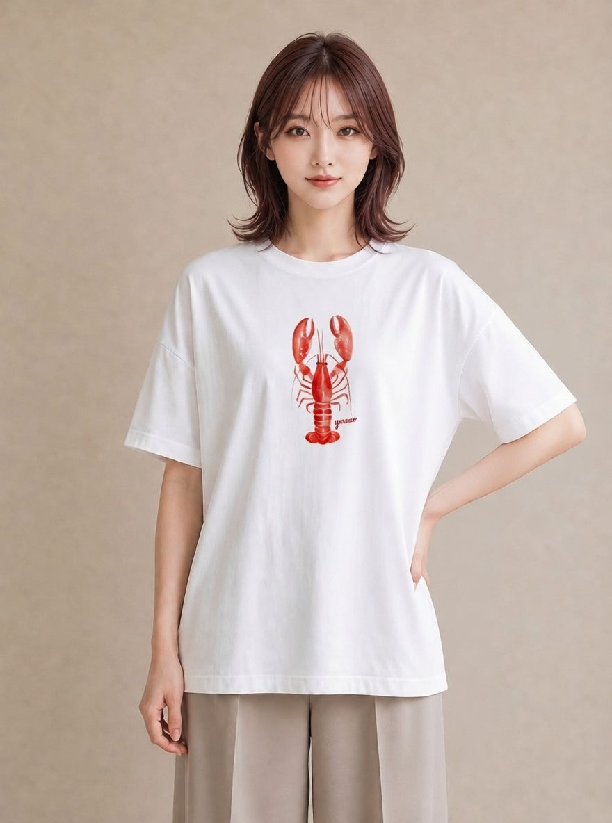 Tシャツ レディース ヤドカリ 海の生き物 海 イラスト ラフカジュアル ラフ レイヤード 白T