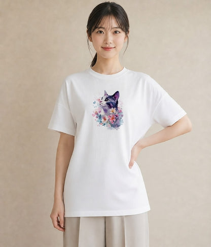 グラフィックTシャツ レディース シャム 猫 ねこ イラスト 休日コーデ 散歩 お出かけ 白T