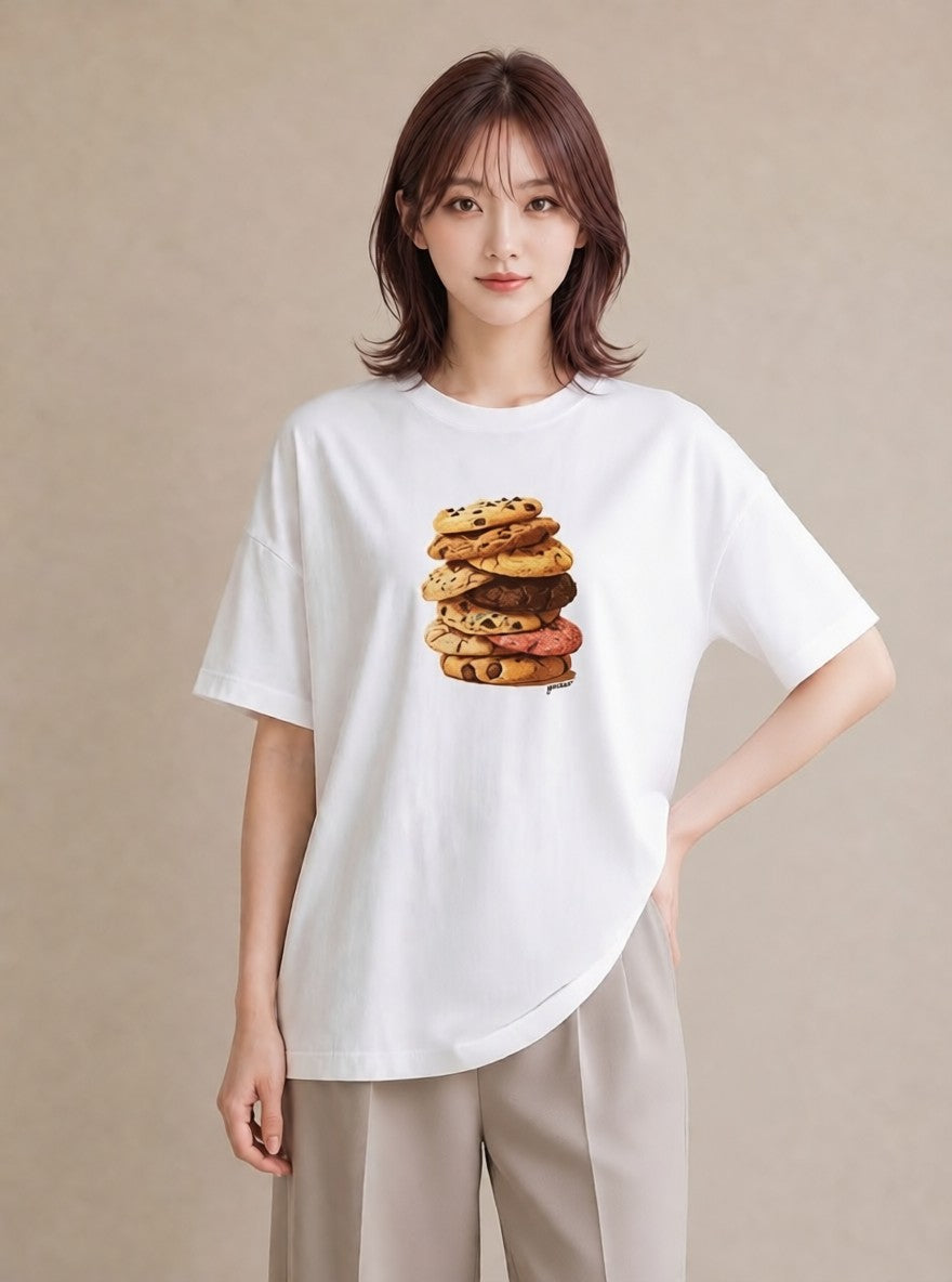 プリントTシャツ レディース クッキー 食べ物 フード イラスト ラフ 女性向けギフト 散歩 白T
