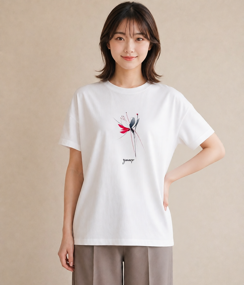 プリントTシャツ レディース ミモザ 花 花柄 イラスト 可愛い 週末コーデ 敬老の日 白T