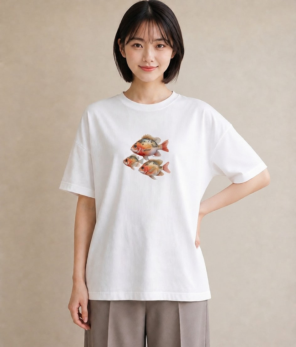 デザインTシャツ レディース らんちゅう ペット 動物 イラスト 抜け感 帰省 ラフ 白T