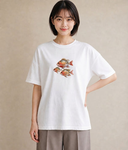 デザインTシャツ レディース らんちゅう ペット 動物 イラスト 抜け感 帰省 ラフ 白T