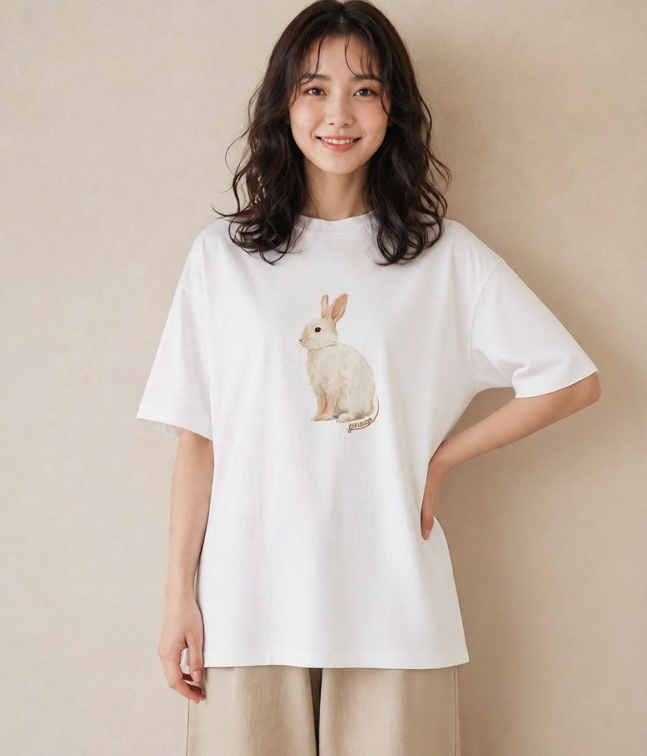 プリントTシャツ レディース チンチラ ペット 動物 イラスト 休日 ペアコーデ 白T