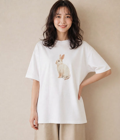 プリントTシャツ レディース チンチラ ペット 動物 イラスト 休日 ペアコーデ 白T