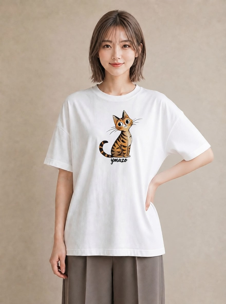 Tシャツ レディース キジトラ 猫 ねこ イラスト モード ビーチ デイリーウェア 白T