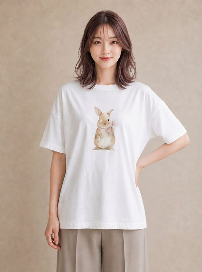 Tシャツ レディース ロップイヤー ペット 動物 イラスト ラフカジュアル 女子会 お揃い 白T