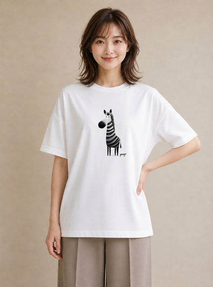 半袖Tシャツ レディース しまうま 動物 アニマル イラスト 個性的 春服 ミセス 白T
