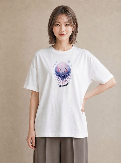プリントTシャツ レディース くらげ クラゲ 海の生き物 海 イラスト ミニマル 夏コーデ 通学 白T