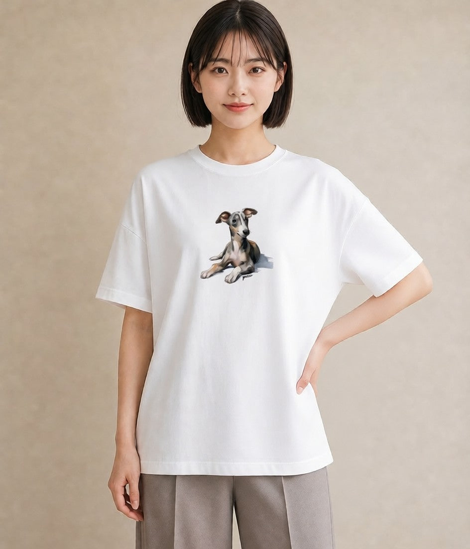 プリントTシャツ レディース イタリアングレーハウンド 犬 いぬ イラスト ユニーク ペアコーデ 秋コーデ 白T
