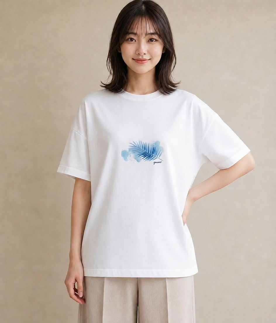 プリントTシャツ レディース シダ 植物 ボタニカル イラスト 淡色 カジュアルコーデ 買い物 白T