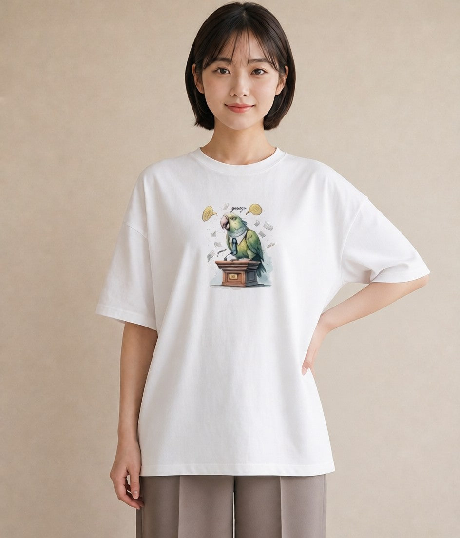 プリントTシャツ レディース インコ ペット 動物 イラスト ビーチ デイリーウェア 白T