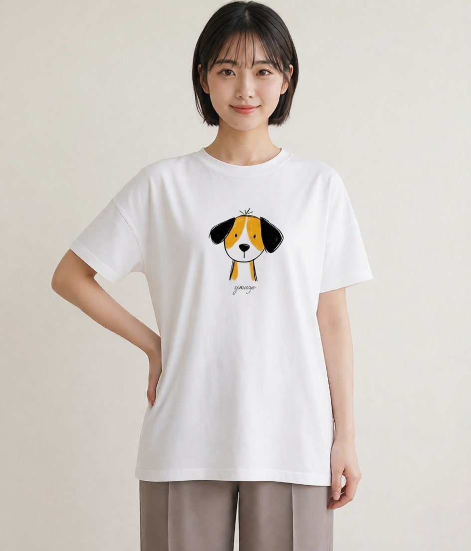 半袖Tシャツ レディース わんこ 犬 いぬ イラスト カジュアル 通勤 在宅 白T