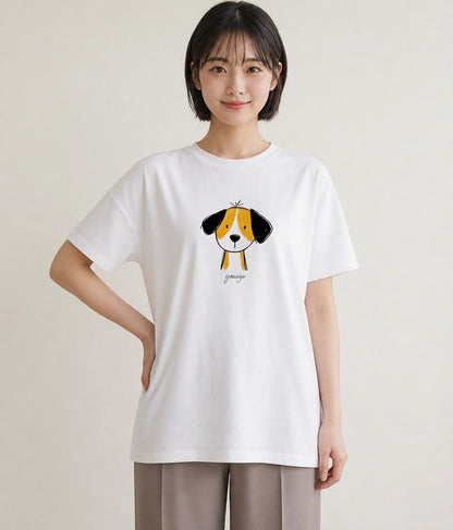 半袖Tシャツ レディース わんこ 犬 いぬ イラスト カジュアル 通勤 在宅 白T