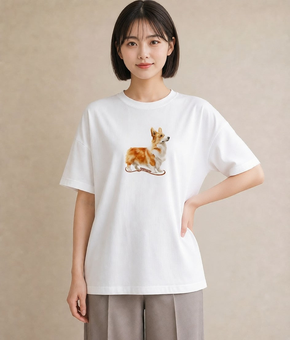 プリントTシャツ レディース ウェルシュコーギー コーギー 犬 いぬ イラスト ヴィンテージ風 おしゃれギフト 社会人 白T