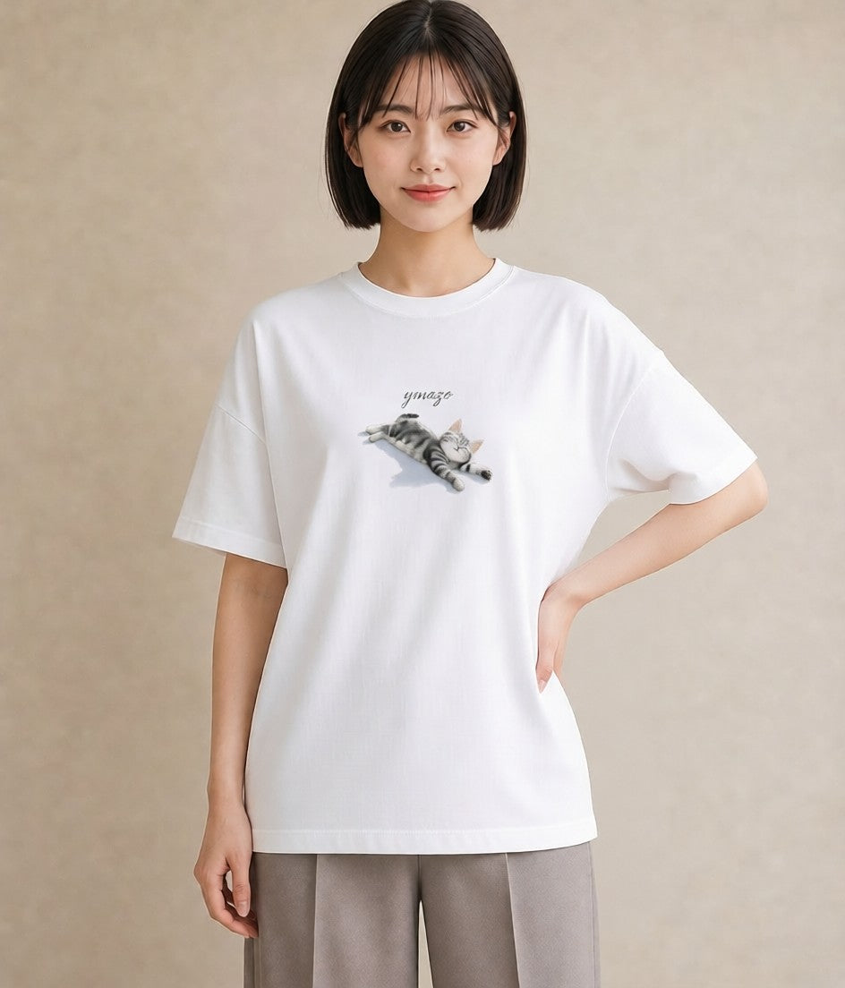 プリントTシャツ レディース ベンガル 猫 ねこ イラスト ゆるかわ 海 カフェ巡り 白T
