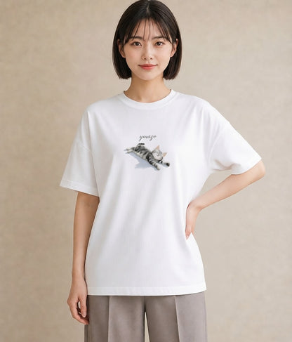 プリントTシャツ レディース ベンガル 猫 ねこ イラスト ゆるかわ 海 カフェ巡り 白T