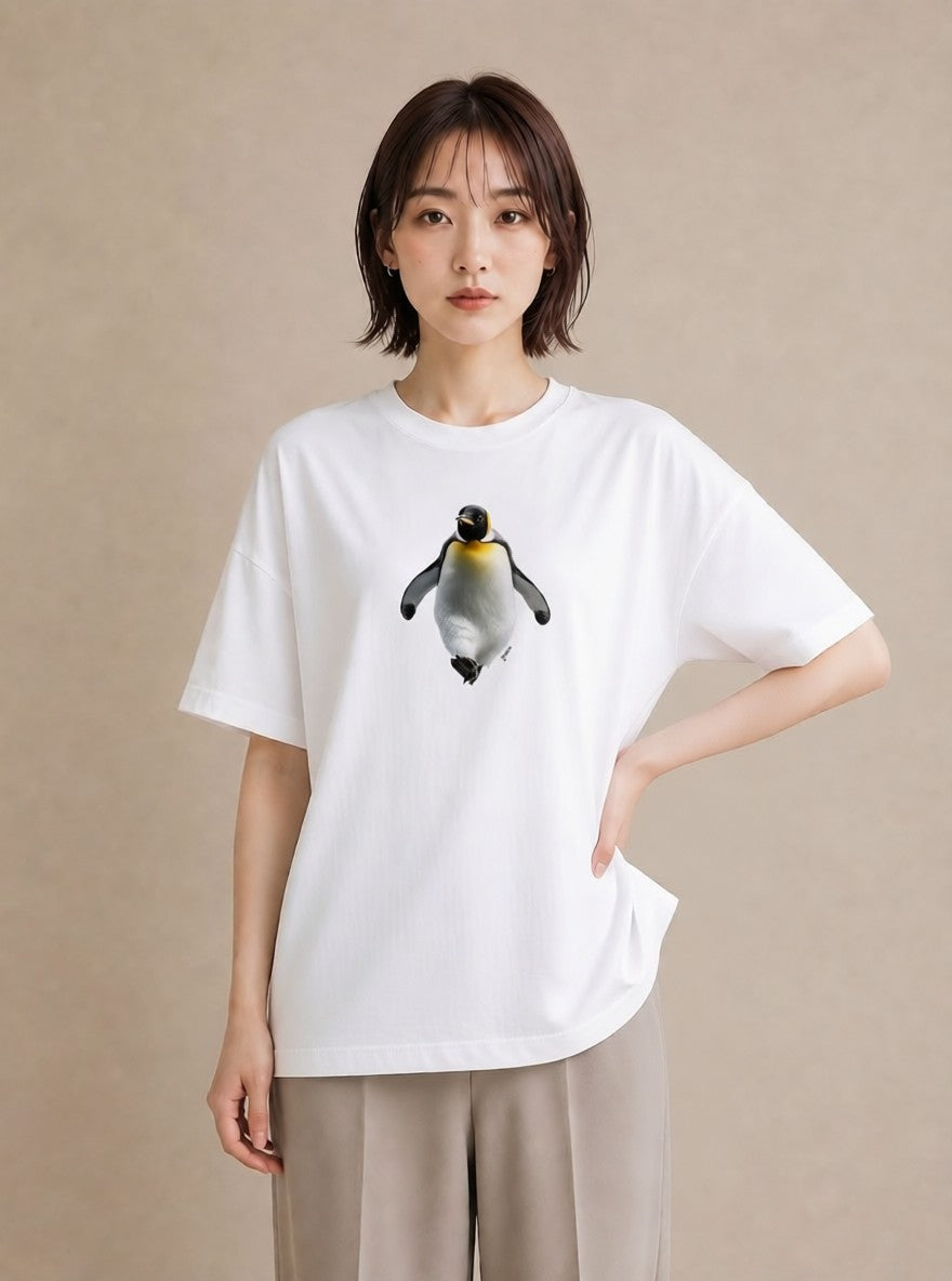 半袖Tシャツ レディース コウテイペンギン 動物 アニマル イラスト こなれ感 旅行 母娘コーデ 白T