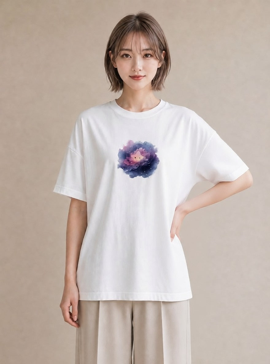半袖Tシャツ レディース 双子座 星空 宇宙 イラスト 水彩風 カフェ服 クリスマス 白T