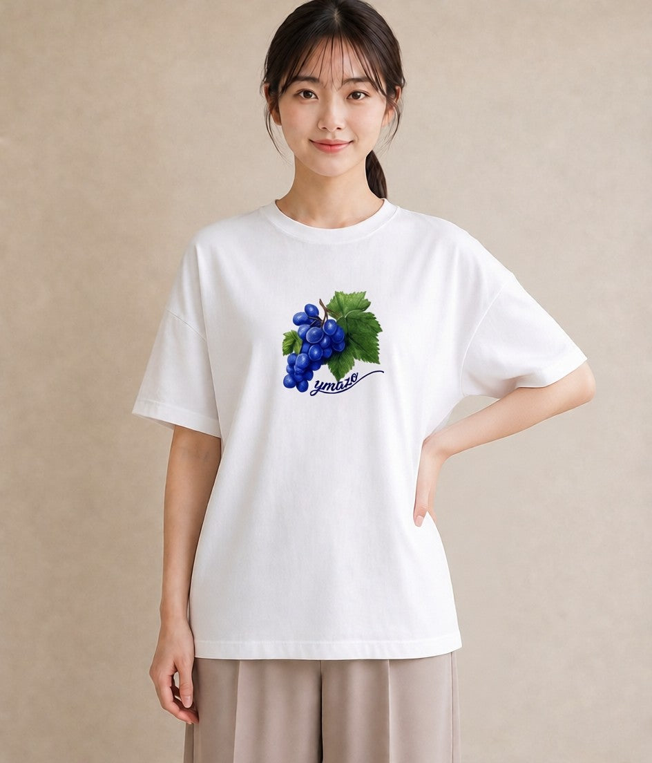 Tシャツ レディース ぶどう 葡萄 食べ物 フード イラスト カフェコーデ 春服 ミセス 白T