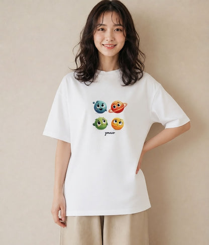 プリントTシャツ レディース 土星 星空 宇宙 イラスト 抜け感 春コーデ 姉妹 白T