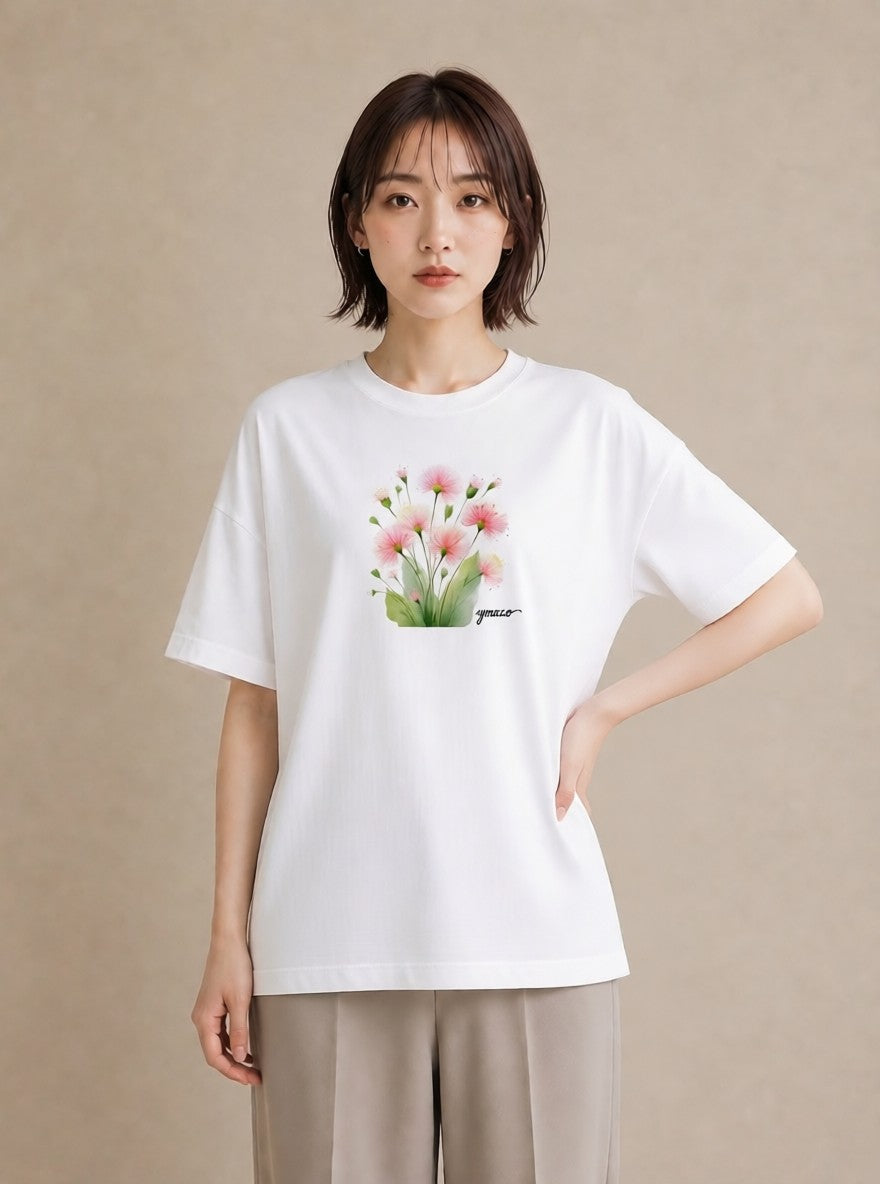 グラフィックTシャツ レディース クローバー 四つ葉 花 花柄 イラスト 線画 デート 帰省 白T