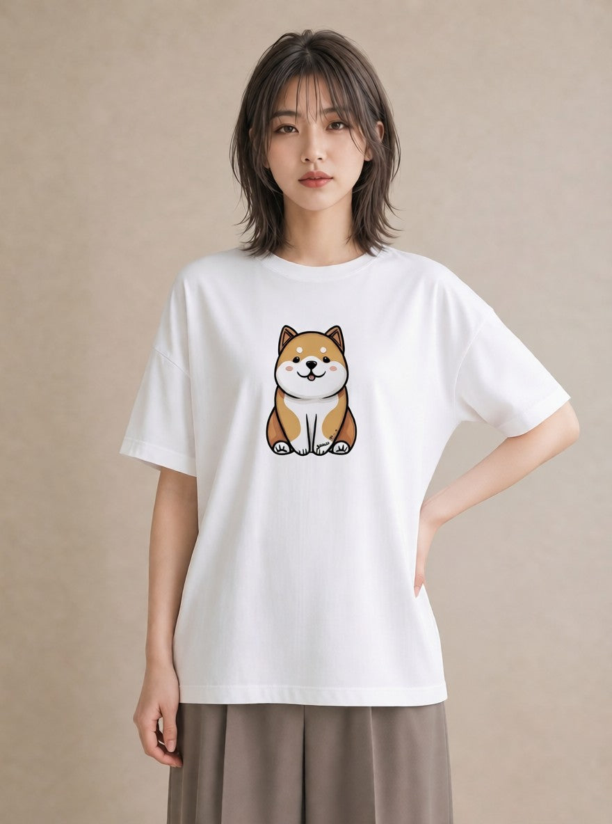 グラフィックTシャツ レディース 柴犬 しばいぬ 犬 いぬ イラスト ヴィンテージ風 ミセス 春コーデ 白T