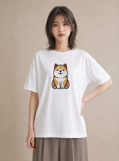 グラフィックTシャツ レディース 柴犬 しばいぬ 犬 いぬ イラスト ヴィンテージ風 ミセス 春コーデ 白T