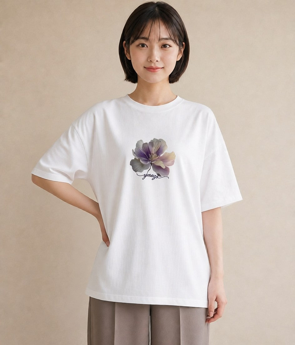 グラフィックTシャツ レディース コスモス 秋桜 花 花柄 イラスト カフェコーデ クリスマス 旅行 白T