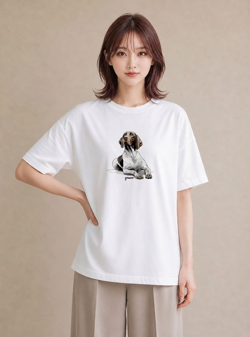 デザインTシャツ レディース 老犬 犬 いぬ イラスト 可愛い ラフ レイヤード 白T