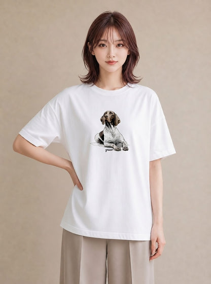 デザインTシャツ レディース 老犬 犬 いぬ イラスト 可愛い ラフ レイヤード 白T