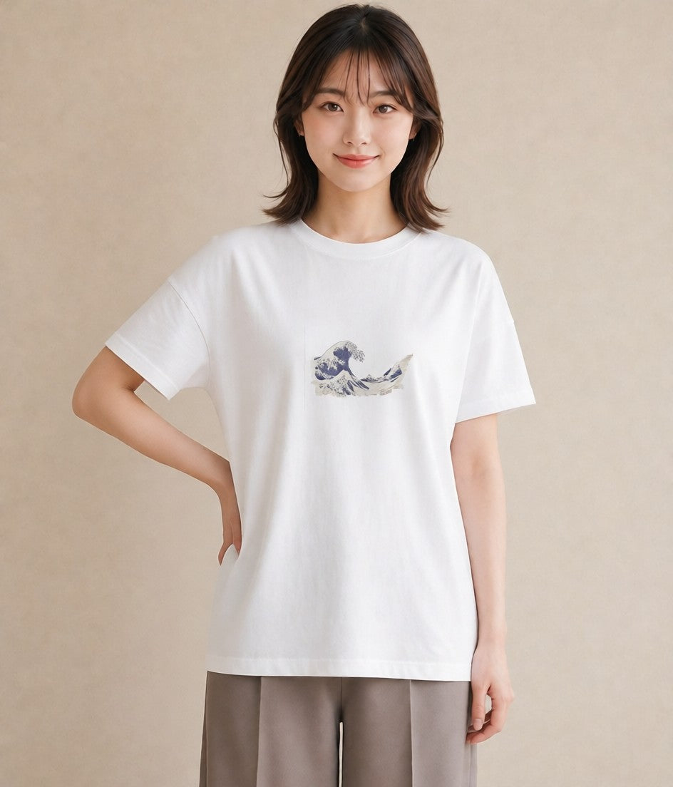 プリントTシャツ レディース 海 星空 宇宙 イラスト 韓国風 ラフ レイヤード 白T