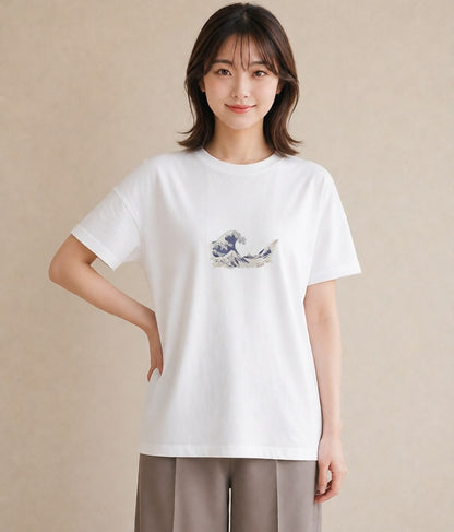 プリントTシャツ レディース 海 星空 宇宙 イラスト 韓国風 ラフ レイヤード 白T