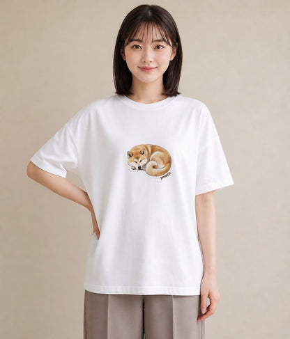 プリントTシャツ レディース 秋田犬 犬 いぬ イラスト 線画 ペアコーデ 秋コーデ 白T