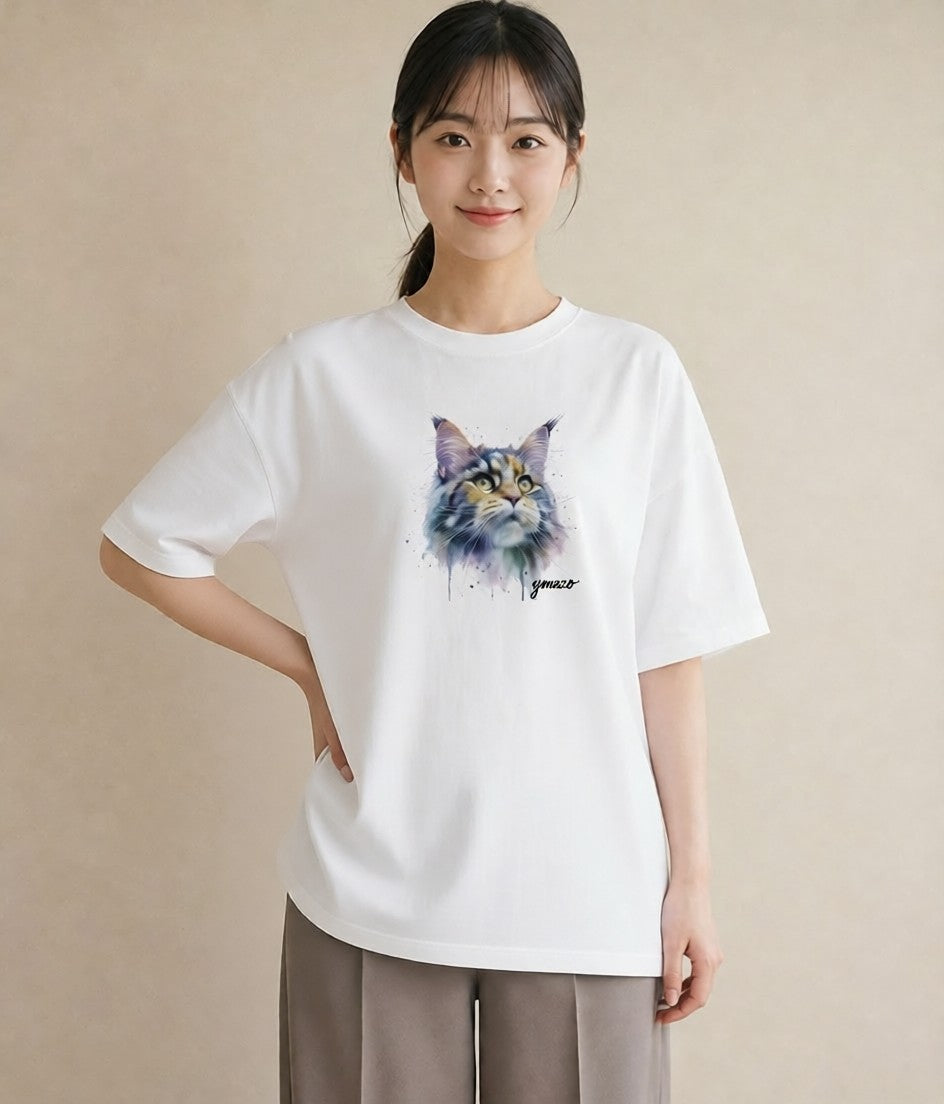 プリントTシャツ レディース サバトラ 猫 ねこ イラスト 北欧風 カフェ服 クリスマス 白T