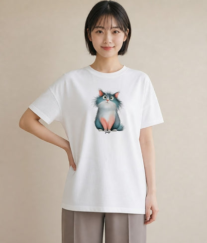 Tシャツ レディース ロシアンブルー 猫 ねこ イラスト こなれ感 ホワイトデー 春服 白T