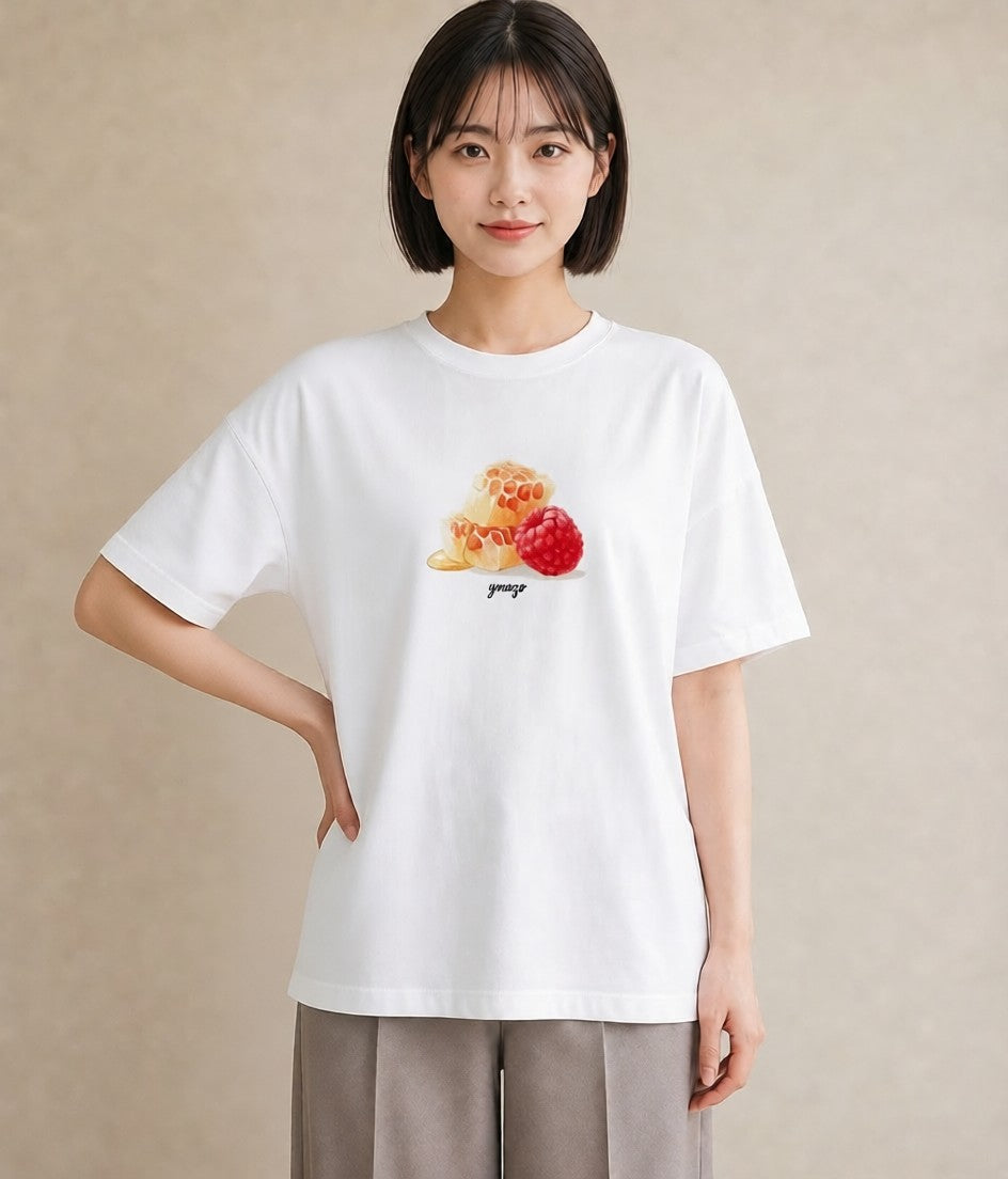 プリントTシャツ レディース はちみつ 食べ物 フード イラスト 抜け感 社会人 女性 白T