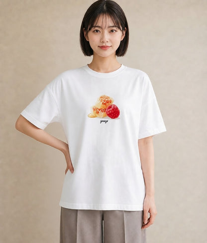 プリントTシャツ レディース はちみつ 食べ物 フード イラスト 抜け感 社会人 女性 白T
