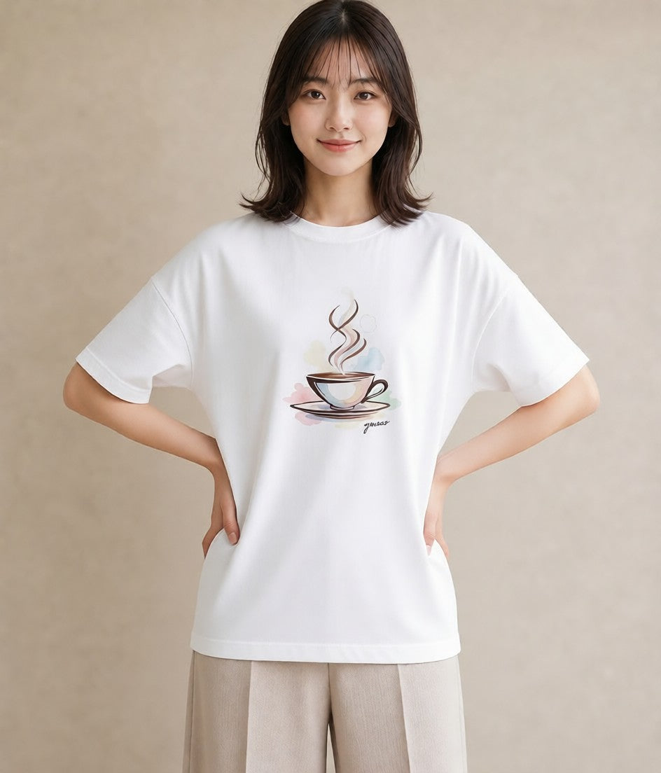 半袖Tシャツ レディース コーヒー カフェ 珈琲 イラスト ボタニカル 帰省 ラフ 白T