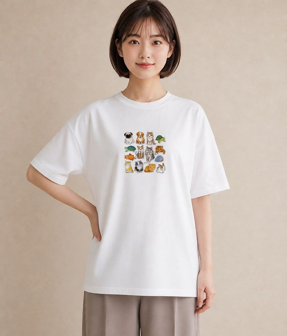 プリントTシャツ レディース パグ 犬 いぬ イラスト ヴィンテージ風 ギフト 母の日 白T
