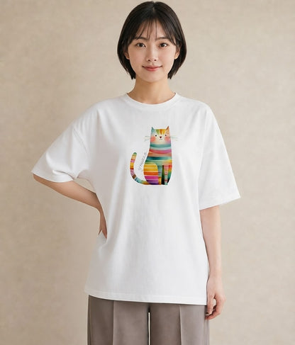Tシャツ レディース 猫 ねこ イラスト カジュアル ミセス 春コーデ 白T